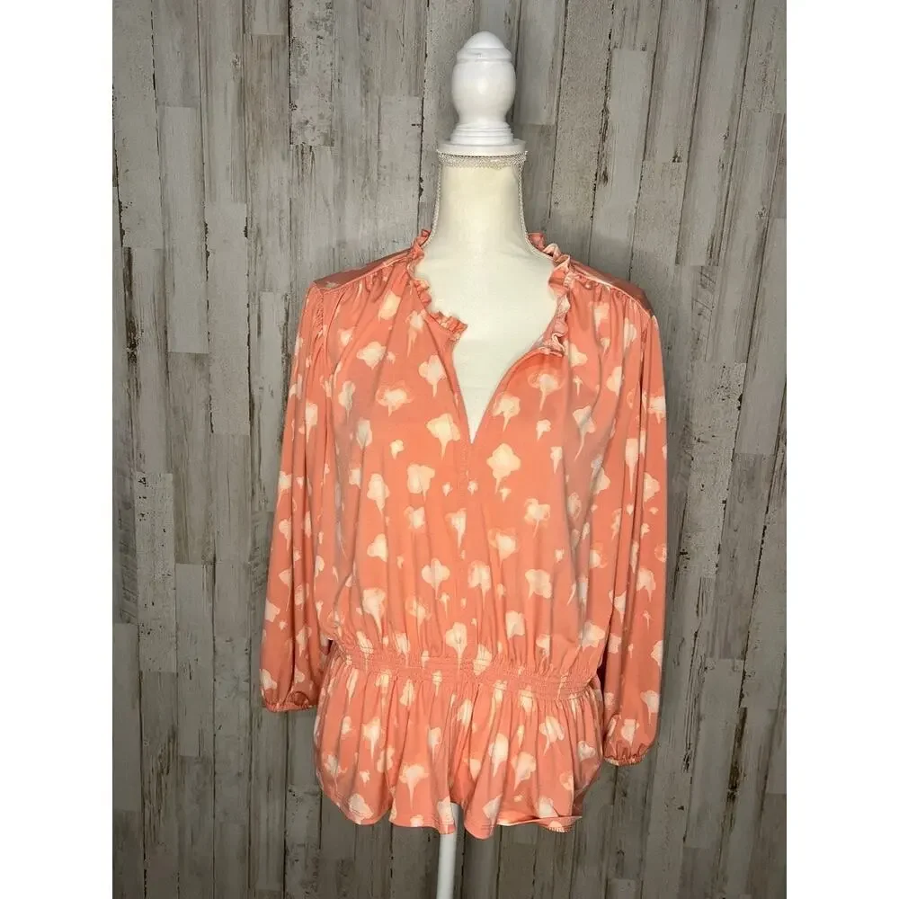 Simply‎ Vera Vera Wang Women's XL Pink Floral Ruffle Blouse Top